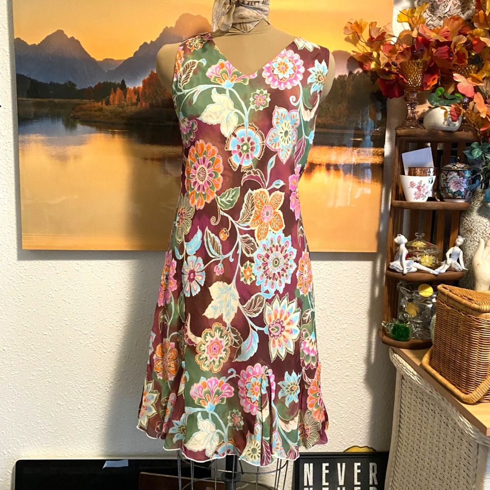 Lily Floral Dress Boho Hippie Fairycore Aesthetic Women Sleeveless M Multicolor